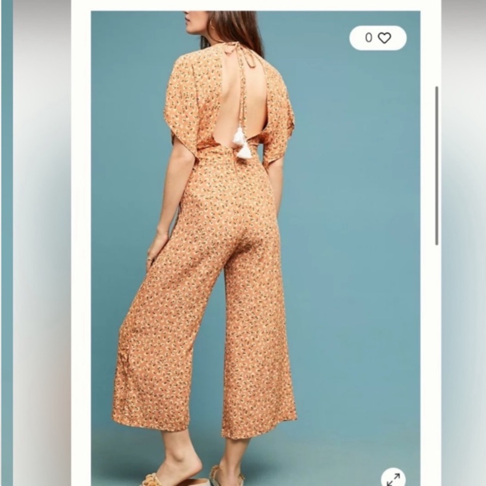 Faithful the Brand Natasha Floral Jumpsuit Size Large 8 Orange Yellow Wide Leg